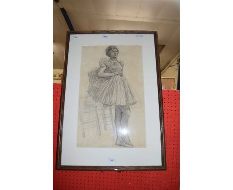 British School, 20th century, portrait of a young ballerina girl, graphite on paper, 21x13ins, mounted, framed and glazed.