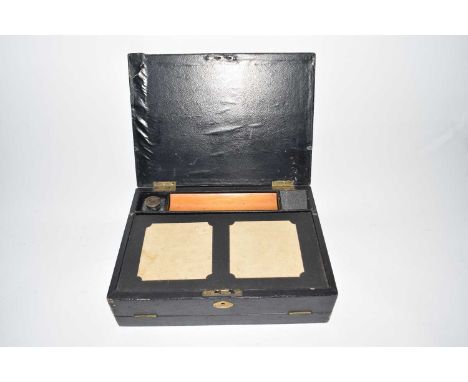Vintage leather mounted writing box with fitted interior