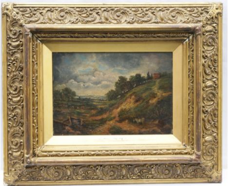 Manner of John Constable (1776-1837), Summer landscape with livestock and a donkey, unsigned oil on panel, 18cm x 25cm