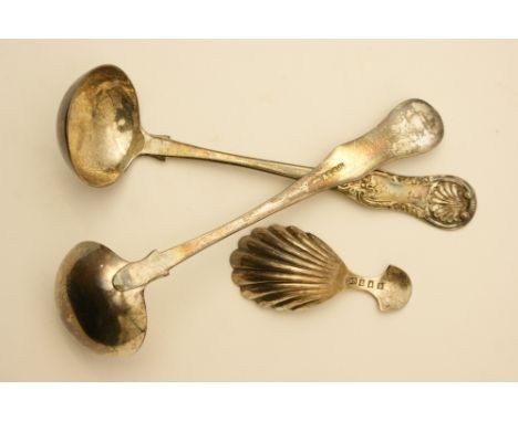 Pair of William IV Scottish silver King's pattern brandy ladles, maker J.Mc.K, Glasgow 1834, each engraved with initial 'A', 