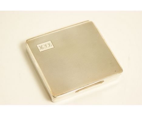 Boodle & Dunthorne silver cigarette case, Birmingham 1959, square form with engine turned decoration and inscribed with initi