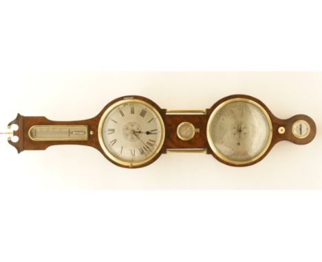 Lione Somalvico & Co., Holborn Hill, London, rare mahogany clock barometer, circa 1810-30, the double wheel case with swan ne