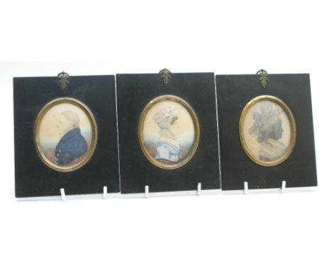 English School (early 19th Century), two portrait miniatures of John and Sarah Barbour, watercolour on paper, oval, 7cm x 6cm