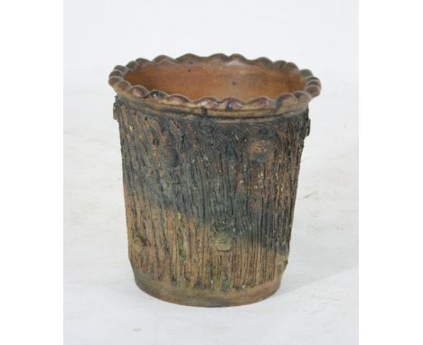 Victorian stoneware garden planter, having a bark finish exterior, height 56cm, 54cm diameter