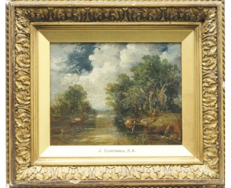 Manner of John Constable (1776-1837), Summer skies over Suffolk, a river landscape, unsigned oil on panel, 18cm x 23cm