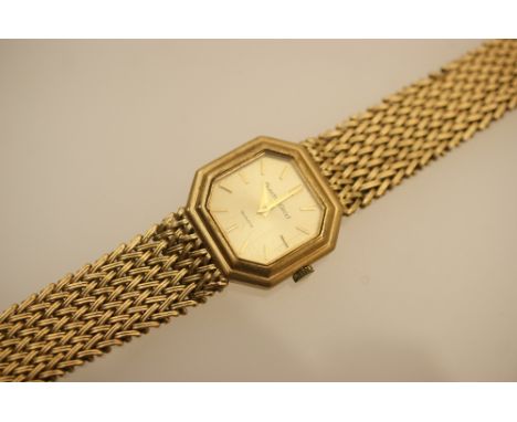Bueche Girod lady's 9ct gold cased quartz bracelet wristwatch, gold coloured 16mm dial with baton numerals, in an octagonal c
