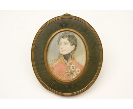 English School (early 19th Century), Portrait miniature of the Prince Regent after J G P Fischer, on ivory, signed with initi