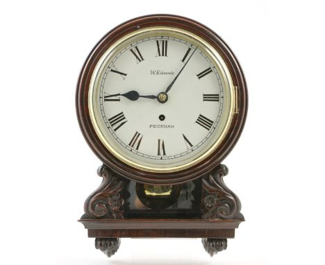 W Edwards of Peckham, rosewood bracket timepiece, circa 1810-30, white painted 7 1/2'' dial with Roman numerals, signed, sing