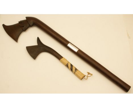 Fijian (Suva), presentation traditional war club, circa 1994, formed as a lotus headed axe and incised with geometric decorat