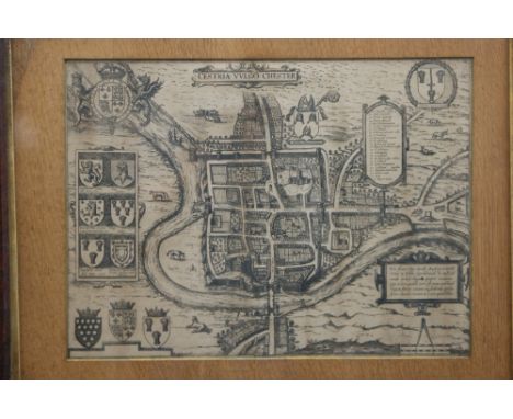 Braun and Hogenburg, Cestria (Vulgo) Chester Anglia, an engraved town plan of Chester, first published in Cologne 1581, this 