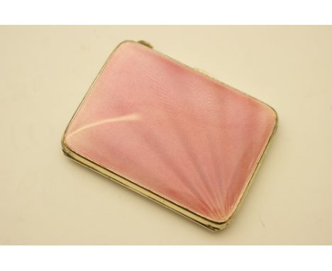 George V silver and enamelled cigarette case, Birmingham 1934, with pink guilloche enamelled cover and engine turned back, 8c
