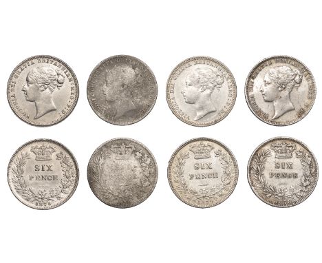Victoria (1837-1901), Sixpences (4), 1878 (2), dies 6 and 14, first reads dritanniar, 1879 (2), die 9 and no die number (ESC 