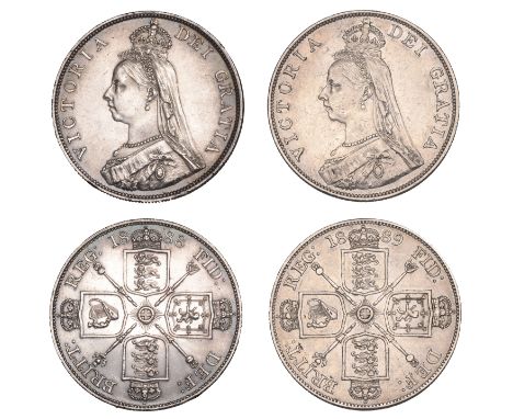 Victoria (1837-1901), Double-Florins (2), 1888, 1889, both with inverted i in victoria (ESC 2700, 2702; S 3923) [2]. First vi
