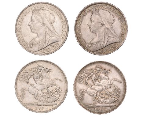 Victoria (1837-1901), Crowns (2), 1899, 1900, both edge lxiii (ESC 2607-8; S 3937) [2]. Very fine or better £150-£200  ---  P