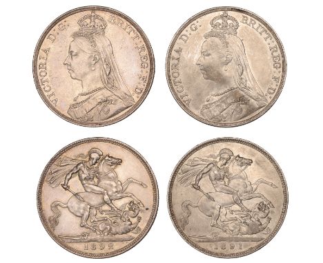 Victoria (1837-1901), Crowns (2), 1891, 1892 (ESC 2591-2; S 3921) [2]. Nearly extremely fine, first scratched in front of que