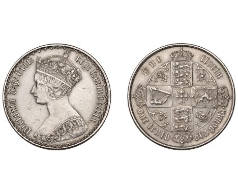 Victoria (1837-1901), Florin, 1860 (ESC 2845; S 3891). Better than very fine but area of light scratches behind head £150-£20