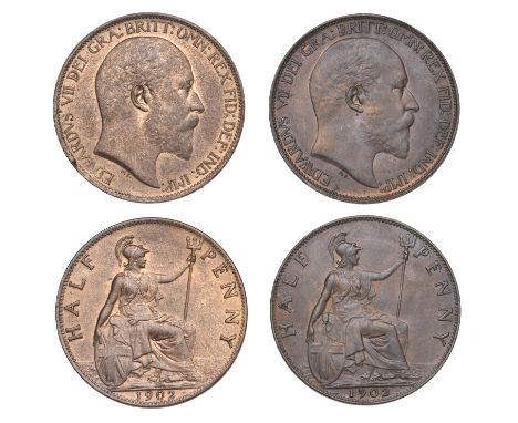 Edward VII (1901-1910), Halfpence (2), both 1902, low and normal horizon (F 380-1; BMC 2220-1; S 3991, 3991A) [2]. Second abo