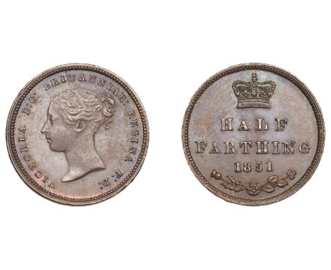 Victoria (1837-1901), Half-Farthing, 1851, first 1 of date over 5, 8 double-punched (cf. BMC 1597; S 3951). Extremely fine, t