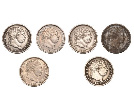 George III (1760-1820), New coinage, Shillings (6), 1817 (2, one with broken b in britt, other with unbarred h in honi), 1819