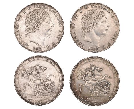 George III (1760-1820), New coinage, Crowns (2), 1818, edge lviii, 1819, edge lx (ESC 2005, 2013; S 3787) [2]. First good fin