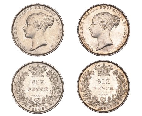 Victoria (1837-1901), Sixpences (2), 1841, 1843 (ESC 3174, 3176; S 3908) [2]. First extremely fine, second nearly so, both li