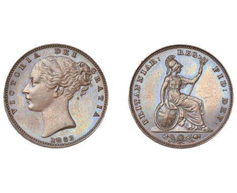 Victoria (1837-1901), Proof Farthing, 1853, copper, plain edge, 4.72g/12h (Cooke 196; BMC 1577; S 3950).  Some light hairlini