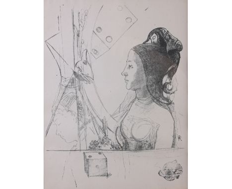 Odilon Redon (French, 1840-1916) "La Femme au bonnet Phrygien" Lithograph. Monogrammed lower right. Image Size: 9.25 x 6.5 in