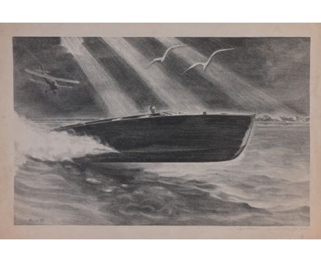 Mabel Wellington Jack (American, 1899 - 1975) "Speedboat" WPA lithograph. Pencil signed and titled in lower margin. "Federal 