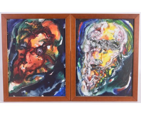 (2) Victor Lara (20th C.) Two paintings from the Untitled Series IIWatercolor & Gouache. 1st and 6th panel from the series.Si