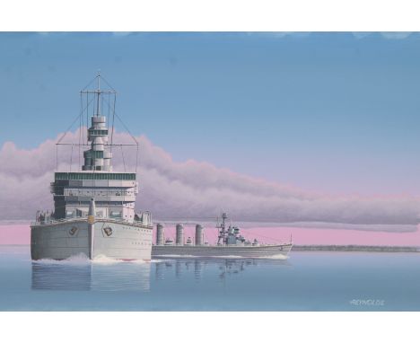 Keith Reynolds (American, B. 1929) "Japanese Warships Nagara and Isuzu" Signed lower right. Original Oil painting on Canvas B