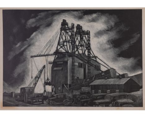 Mabel Wellington Jack (American, 1899 - 1975) "Coal Hopper at 14th St." WPA lithograph. Pencil signed and titled in lower mar