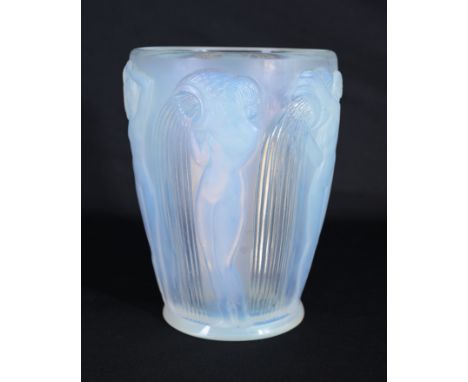 Rene Lalique 'Danaides' Vase. Decorated with nude female type figures pouring water from large shoulder jugs. Signed on base.