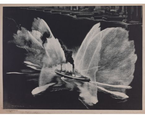 Mabel Wellington Jack (American, 1899 - 1975) "Aquatic Display" WPA lithograph. Pencil signed and titled in lower margin. "Fe
