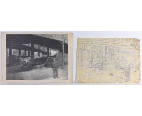 Mabel Wellington Jack (American, 1899 - 1975) "Ramp at West 19th St." WPA Lithograph. Pencil signed and titled in lower margi