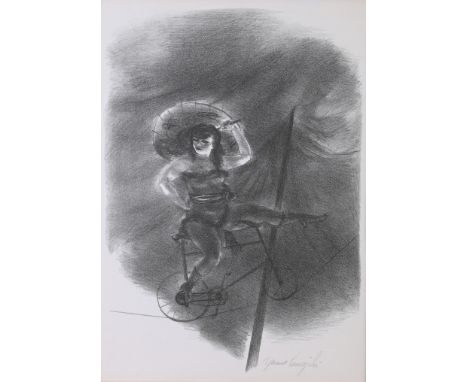 Yasuo Kuniyoshi (1893 - 1953) "Wire Cyclist" (Davis 77) - 1939 WPA era Lithograph on Rives paper, signed in pencil, from the 
