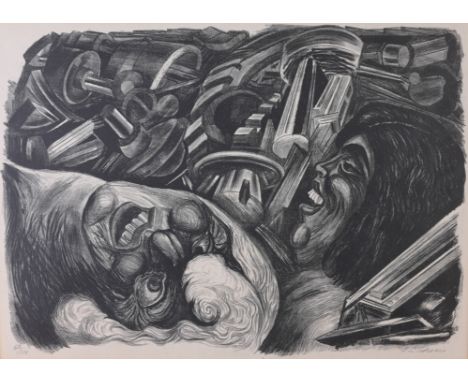 Jose Clementa Orozco (Mexican, 1883 - 1949) "Two Heads (Machines)" (Hopkins 27, Orozco 26) - 1935 WPA era Lithograph on Rives