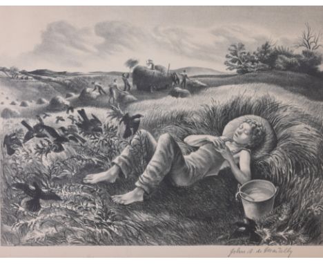 John Stockton DeMartelly (American, 1903 - 1979) "Chore Boy" - 1942 Lithograph on Paper. Pencil signed lower right. Image Siz