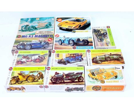 One box containing Airfix 1/32nd scale cars to include, Bugatti 35B, MG Magnette, Maserati Indy, 1911 Rolls Royce, 1930 Bentl