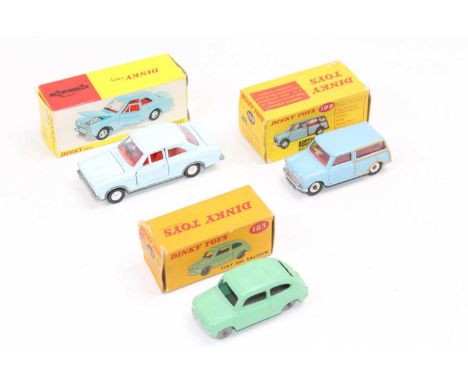 Dinky Toys Boxed Saloon group, 3 examples all in original boxes, to include No.168 Ford Escort (VG-BVGNM), No.199 Austin Seve