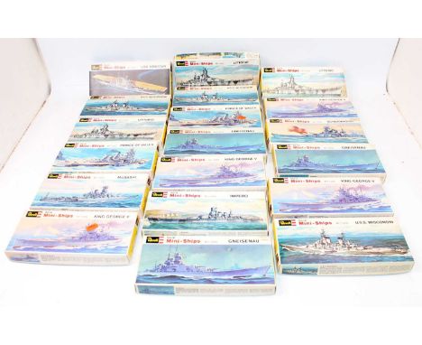 One box containing a quantity of Revell 1/1200 scale warship model kits to include, U.S.S. Wisconsin, Impero, Prince of Wales