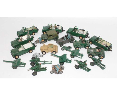 Britains Military group of unboxed and play worn items to include, 6x No. 9778 Land Rover long wheel base - most have broken 