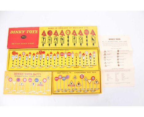Dinky Toys boxed road signs a pair to include, No. 771 "International Road Signs", set has 12 pieces, housed in the original 