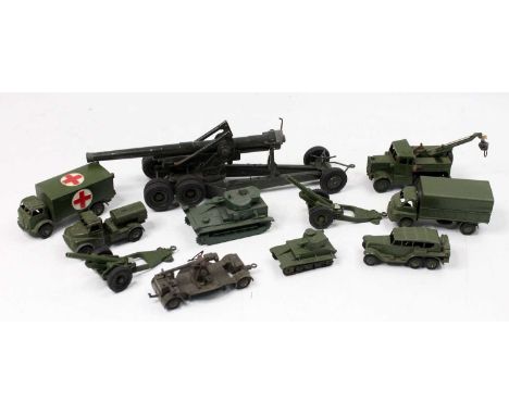 Dinky Toys and Britains military vehicles group of 11 unboxed models to include some early Dinky issues - No. 151A Medium Tan
