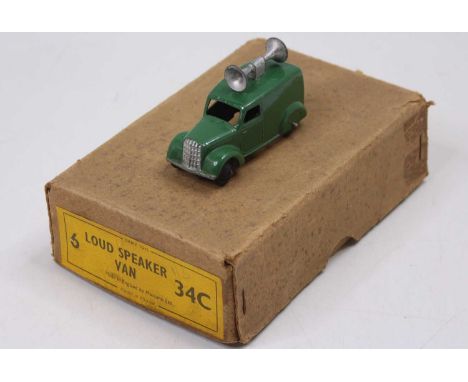 Dinky Toys No. 34C Loud Speaker Van original trade box containing 1 example consisting of, green body with black ridged hubs 