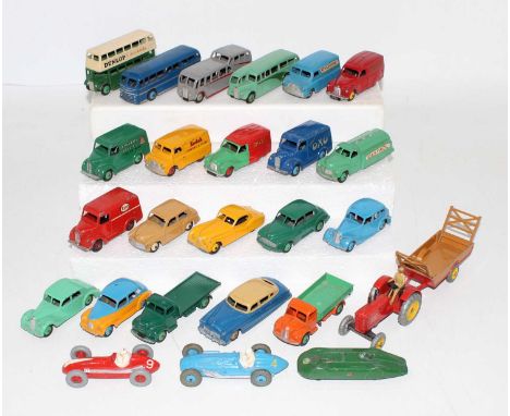 One tray containing a large quantity of Dinky Toys to include, No. 157 Jaguar in yellow, No. 152 Austin Devon in two tone yel