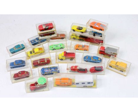 One tray containing a quantity of boxed Majorette mainly 200 Series models to include, No. 202 Volkswagen Beetle, No. 207 Jag