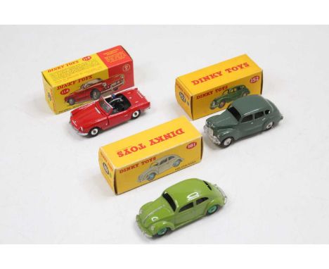 Dinky Toys Boxed Saloon group, 3 examples all overpainted or super detailed, to include No.181 VW Beetle, No.152 Austin Devon