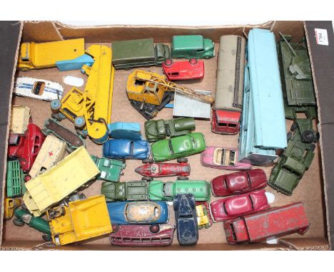 One tray containing a quantity of play worn Dinky Toys to include Foden Tanker, Military models, Alfa Romeo racing car, Eucli