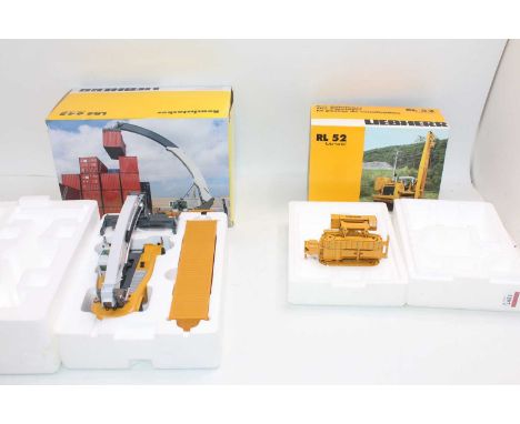 Conrad and NZG 1/50th scale boxed construction and lifting diecast group, to include Conrad No.2807/01 Liebherr RL 52 Pipe La