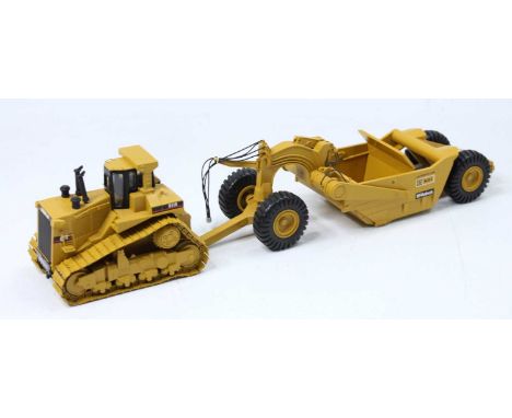 Conrad NZG and Black Rat Models 1/50th scale Caterpillar D11R and 651B Mcaninch Scraper set, loose examples, both in excellen